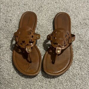Tory Burch Tan Brown Leather Miller Sandals Womens Size 9